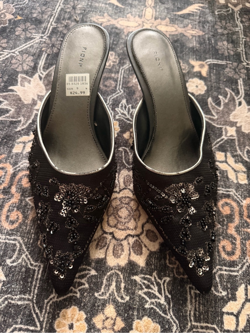 Vintage Y2K Sequin Embellished Kitten Heel Mules